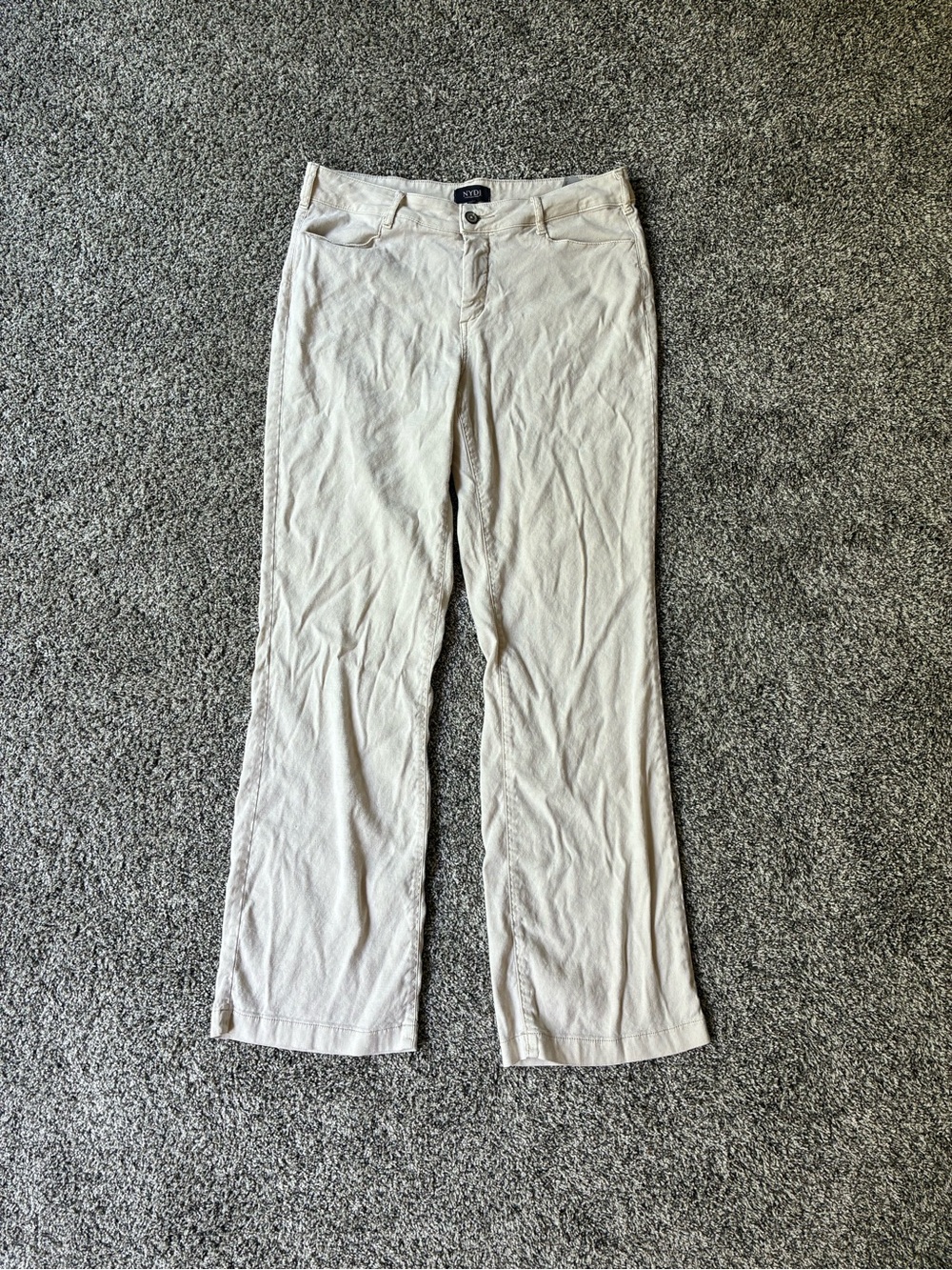 NYDJ Stretch Linen Light Khaki Trouser Pants, Size 10 Style #MAKB2219 Lift Tuck